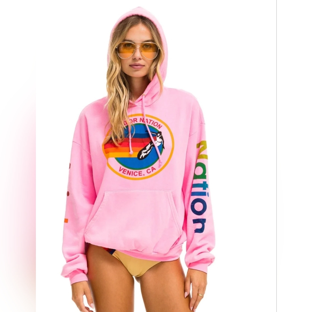 🩷 AVIATOR NATION RELAXED PULLOVER HOODIE - NEON PINK